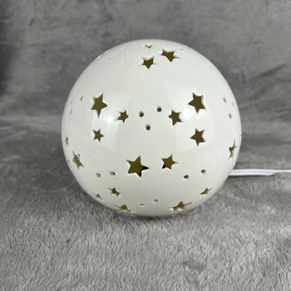 White Ceramic Starry Globe Light Electric Celestial Table Lamp 5.5 inch